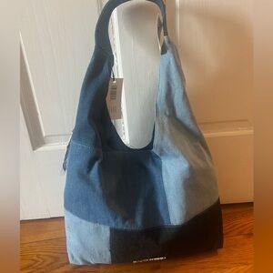 Patchwork Denim Hobo Bag - Blue & Light Blue